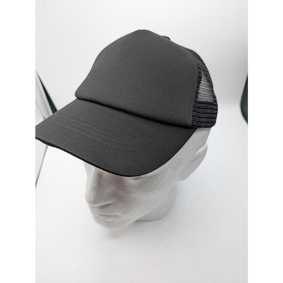 Plain Black Trucker Baseball Hat Cap with Mesh Back NWT - Picture 2 of 8